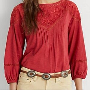 LAUREN by Ralph Lauren Red Magenta Embroidered Shirt Blouse Cotton XL  W25.036